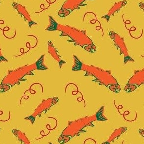 Spawning-Salmon-orange-on-yellow, larger repeat