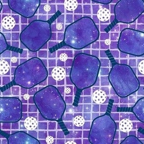 Medium Scale Purple Galaxy Pickleball Paddles and Balls