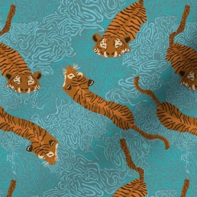 Swimming tigers - mint - small version