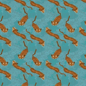 Swimming tigers - mint - small version