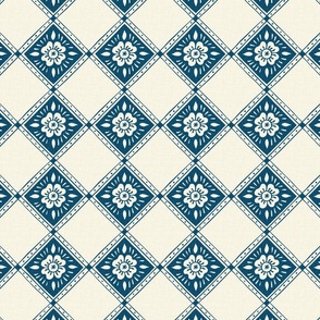 French Rose Diamond - Medium - Blue - Linen Texture - French Country Kitchen