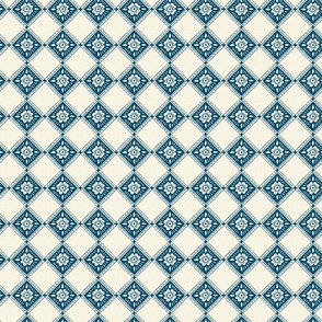 French Rose Diamond - Small - Blue - Linen Texture - French Country Kitchen