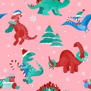 Dinosaur Christmas Pink Medium