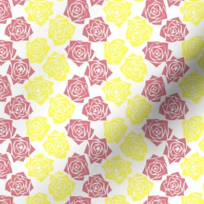 S Colorful Roses – Soft Pink Rose (Pink Clay) and Pastel Yellow Rose on White - Classic Vertical Stripes - Ticking stripes - Mid Century Modern inspired (MOD) - Vintage – Minimal Flower - Geometric Floral