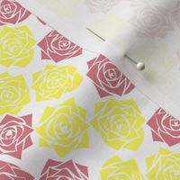S Colorful Roses – Soft Pink Rose (Pink Clay) and Pastel Yellow Rose on White - Classic Vertical Stripes - Ticking stripes - Mid Century Modern inspired (MOD) - Vintage – Minimal Flower - Geometric Floral