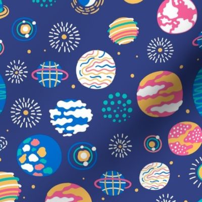 Seamless outer space planets pattern