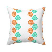 M Colorful Roses – Mint Green Rose and Orange Rose on White - Classic Vertical Stripes - Ticking stripes - Mid Century Modern inspired (MOD) - Vintage – Minimal Flowers - Geometric Floral
