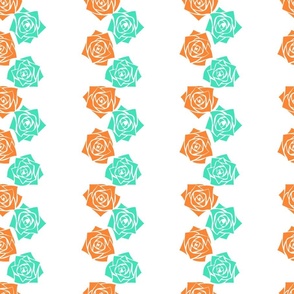 M Colorful Roses – Mint Green Rose and Orange Rose on White - Classic Vertical Stripes - Ticking stripes - Mid Century Modern inspired (MOD) - Vintage – Minimal Flowers - Geometric Floral