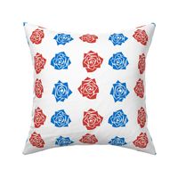 M Colorful  Roses – Bright Blue Rose (Cobalt Blue) and Bright Red Rose on White - Classic Vertical Stripes - Mid Century Modern inspired (MOD) - Vintage – Minimal Flower - Geometric Floral - 4th of july - Independence Day - Americana