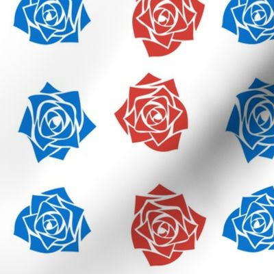 M Colorful  Roses – Bright Blue Rose (Cobalt Blue) and Bright Red Rose on White - Classic Vertical Stripes - Mid Century Modern inspired (MOD) - Vintage – Minimal Flower - Geometric Floral - 4th of july - Independence Day - Americana