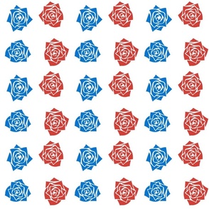 M Colorful  Roses – Bright Blue Rose (Cobalt Blue) and Bright Red Rose on White - Classic Vertical Stripes - Mid Century Modern inspired (MOD) - Vintage – Minimal Flower - Geometric Floral - 4th of july - Independence Day - Americana