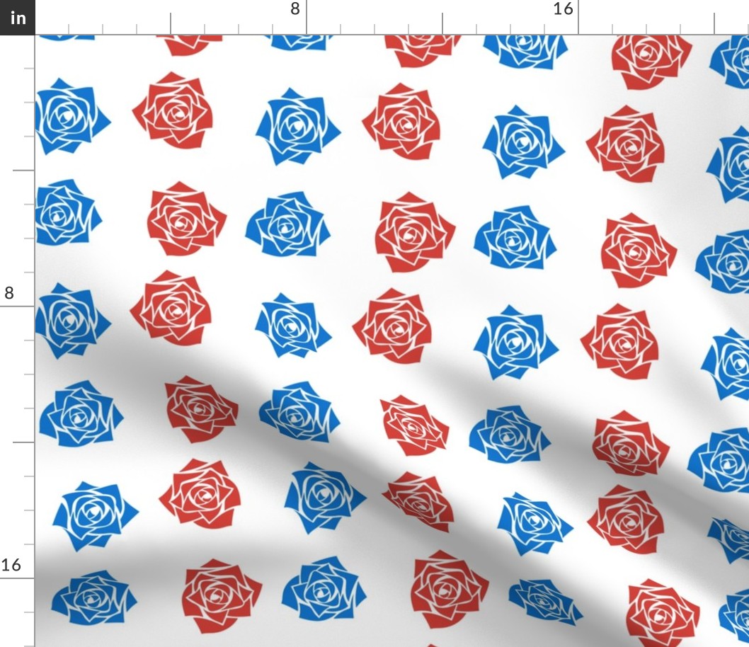 M Colorful  Roses – Bright Blue Rose (Cobalt Blue) and Bright Red Rose on White - Classic Vertical Stripes - Mid Century Modern inspired (MOD) - Vintage – Minimal Flower - Geometric Floral - 4th of july - Independence Day - Americana