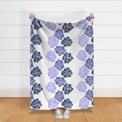 XL Colorful Roses – Indigo Blue Rose, Soft Purple Rose and Bright Roses on White - Classic Vertical Stripes - Ticking stripes - Mid Century Modern inspired (MOD) - Vintage – Minimal Florals - Geometric Florals
