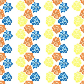 M Retro Roses – Cobalt Blue Rose,  Orange Rose and Lemon Yellow Rose - Classic Vertical Stripes - Ticking stripes - Mid Century Modern inspired (MOD) - Vintage – Minimalist Florals - Geometric Floral