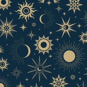 Seamless magical moon, sun and stars pattern 