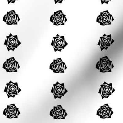 S Roses – Deep Black Rose on White - Black and White Classic Vertical Stripes - Mid Century Modern inspired (MOD) - Vintage – Minimalist Flowers - Geometric Floral