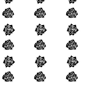 S Roses – Deep Black Rose on White - Black and White Classic Vertical Stripes - Mid Century Modern inspired (MOD) - Vintage – Minimalist Flowers - Geometric Floral