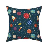 Seamless outer space galaxy and star ships pattern 