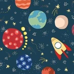 Seamless outer space galaxy and star ships pattern 