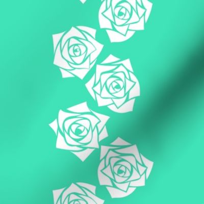 M Roses – White Rose on Mint Green (Pastel Green) - Classic Vertical Stripes - Mid Century Modern inspired (MOD) - Vintage – Minimalist Florals - Geometric Florals