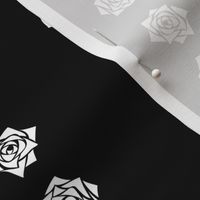 S Roses – White Rose on Deep Black - Black and White Classic Vertical Stripes - Mid Century Modern inspired (MOD) - Vintage – Minimalist Floral - Geometric Florals