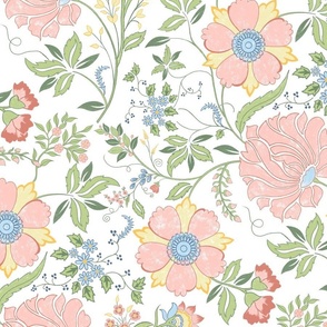 French country floral fantasy/crayon textured/cottagecore