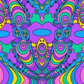 Trippy Fractal, Outlined, Cool Colors