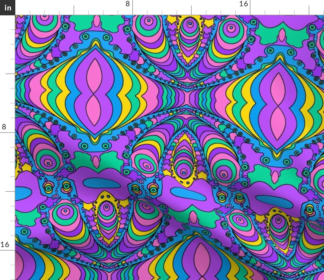 Trippy Fractal, Outlined, Cool Colors