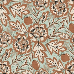 Floral and fruity with a vintage touch - brown, off white, black and light blue 