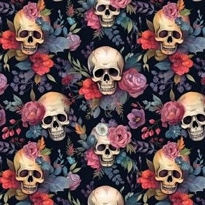 Watercolor Skulls & Flowers