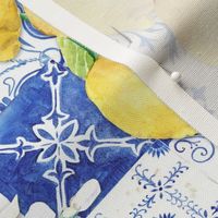 12" Country French Lemon, Blue n White Tile, by Audrey Jeanne