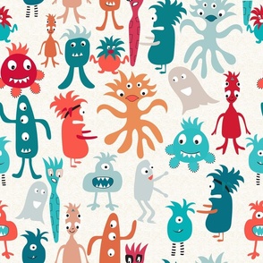 cute blue red monsters white background-01