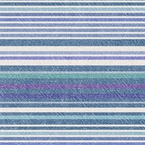 Chambray Cotton Seascape | Cote d'Azur beach blues and aqua on natural cotton, chambray stripe, warp and weft weave pattern, Provence, France, boho stripe.