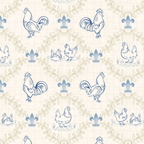 French Country Damask Chickens