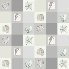 Coastal patchwork collection of sea creatures in neutral tones