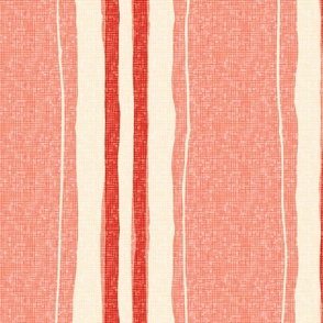 hand painted vintage linen ticking stripe jumbo wallpaper scale in coral by Pippa Shaw