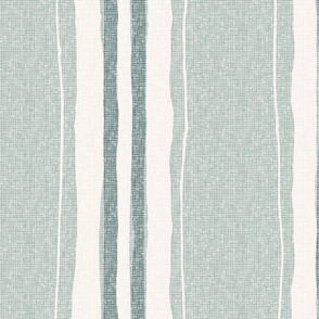 hand painted vintage linen ticking stripe jumbo wallpaper scale in celadon sage by Pippa Shaw