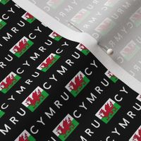 MINI Welsh Flag fabric - Cymru flag design black 2in
