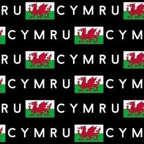 SMALL Welsh Flag fabric - Cymru flag design black 4in