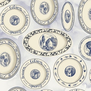 French Country decorative plates. Big  scale. French toile, provence, french bulldog, lavender