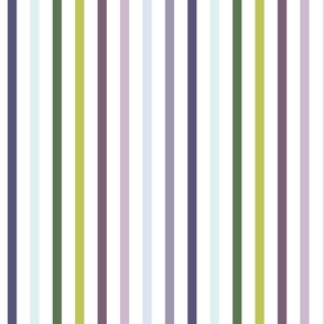 La Provence Vertical Stripes in Shades of Mauve Pink Light Green and Light Blue on a White Background,