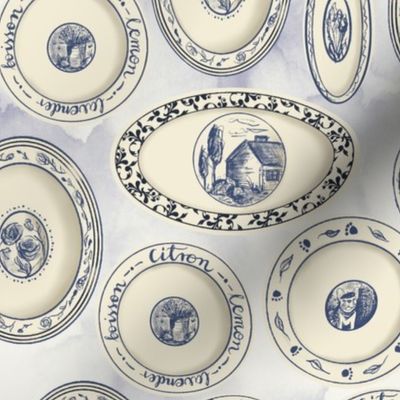 French Country decorative plates. Small scale. French toile, provence, french bulldog, lavender