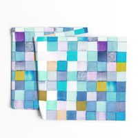 Watercolour Checkerboard Mosaic – Ocean Blues – XL