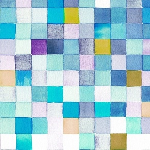 Watercolour Checkerboard Mosaic – Ocean Blues – XL