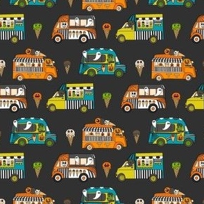 MINI Halloween Ice Cream Van fabric - spooky cute design boys charcoal 4in