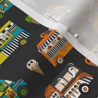 SMALL Halloween Ice Cream Van fabric - spooky cute design boys charcoal 6in