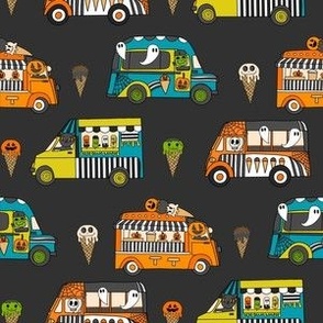 SMALL Halloween Ice Cream Van fabric - spooky cute design boys charcoal 6in