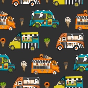 XLARGE Halloween Ice Cream Van fabric - spooky cute design boys charcoal 12in