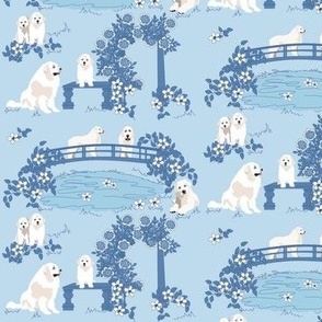 small print // French Country  Great Pyrenees dog  blue toile