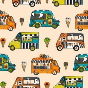 SMALL Halloween Ice Cream Van fabric - spooky cute design boys cream 6in